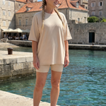 Clasia | Short Sleeve Crew Neck Top And Biker Shorts Set