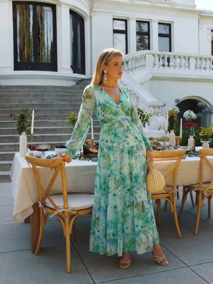 Elirose | Long Sleeve Floral Maxi Dress