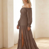 Merndra | Off Shoulder Long Sleeve Smocked Maxi Dress