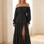 Merndra | Off Shoulder Long Sleeve Smocked Maxi Dress