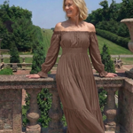 Merndra | Off Shoulder Long Sleeve Smocked Maxi Dress