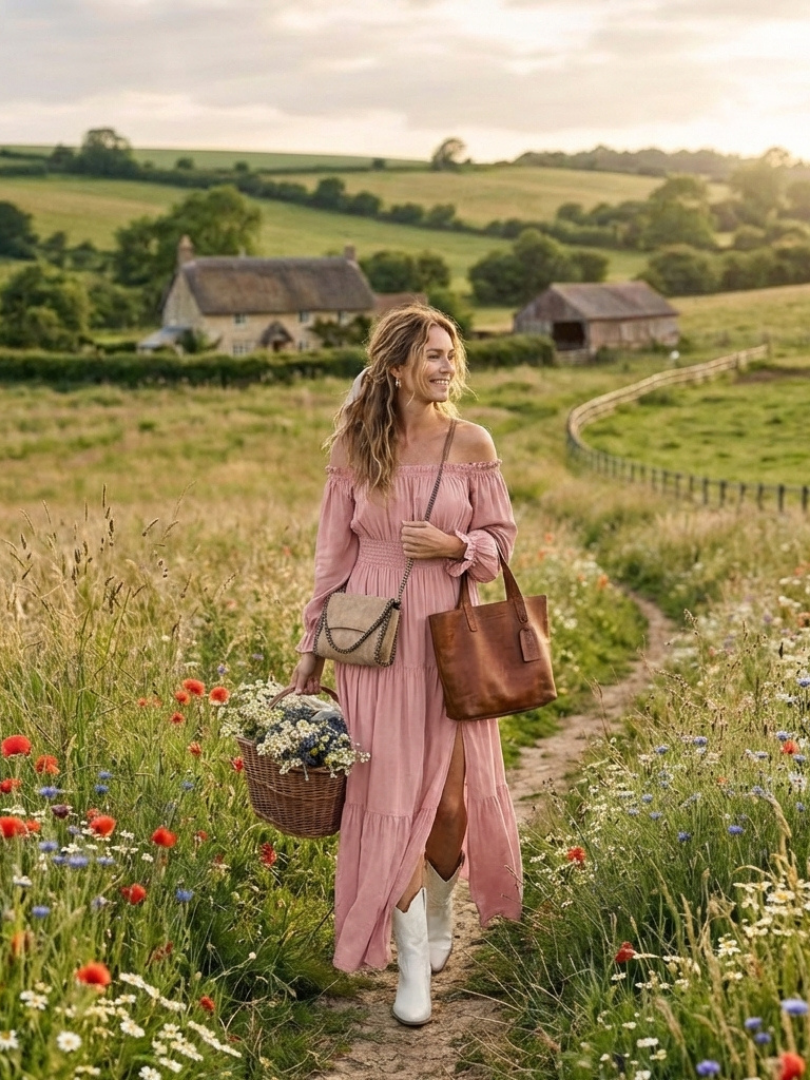 Merndra | Off Shoulder Long Sleeve Smocked Maxi Dress
