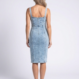 Marsette | Sleeveless Zip Front Seamed Denim Knee Length Dress