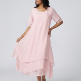 Vesmarie | Short Sleeve Layered Midi Dress
