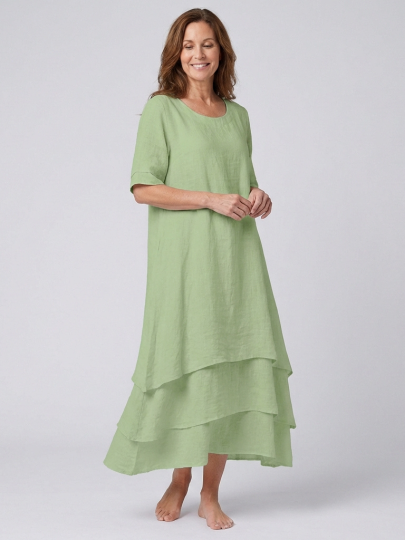 Vesmarie | Short Sleeve Layered Midi Dress