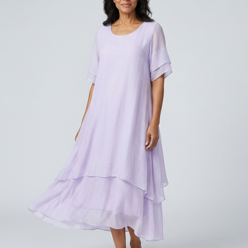 Vesmarie | Short Sleeve Layered Midi Dress