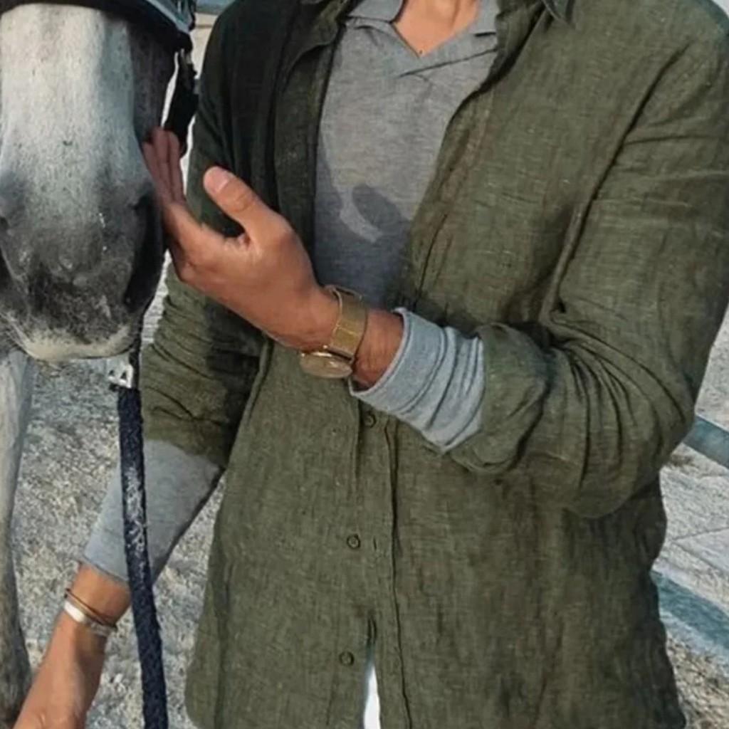 Roman | Men Relaxed Fit Long Sleeve Linen Button Down Shirt