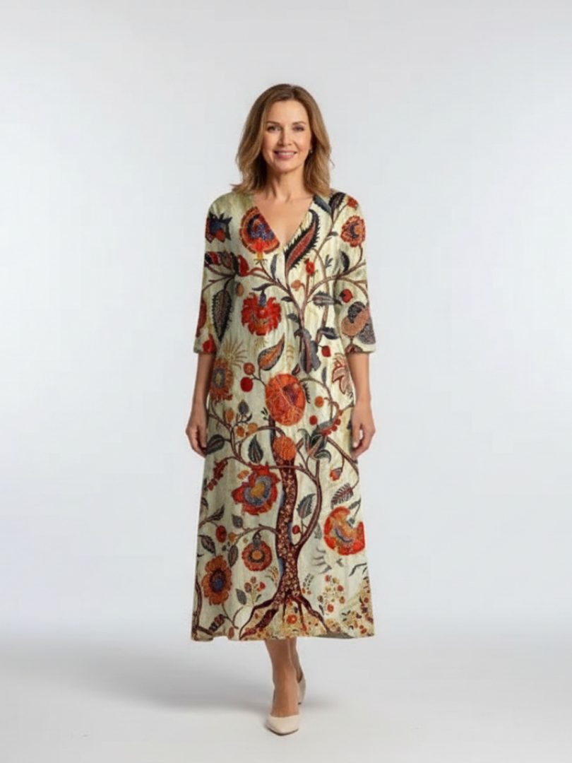 Jula | V Neck Long Sleeve Floral Midi Dress