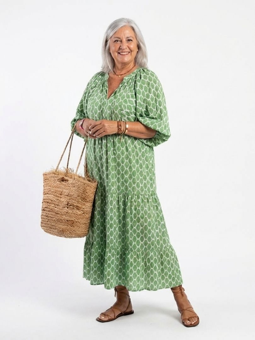 Tamsinrose | Three Quarter Sleeve V Neck Patterned Midi Dress