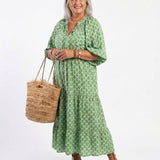 Tamsinrose | Three Quarter Sleeve V Neck Patterned Midi Dress