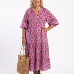 Tamsinrose | Three Quarter Sleeve V Neck Patterned Midi Dress