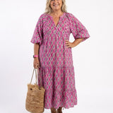 Tamsinrose | Three Quarter Sleeve V Neck Patterned Midi Dress