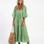 Tamsinrose | Three Quarter Sleeve V Neck Patterned Midi Dress