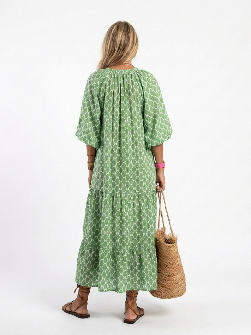 Tamsinrose | Three Quarter Sleeve V Neck Patterned Midi Dress