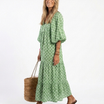 Tamsinrose | Three Quarter Sleeve V Neck Patterned Midi Dress