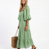 Tamsinrose | Three Quarter Sleeve V Neck Patterned Midi Dress