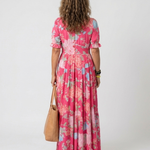 Hilabelle | Short Sleeve V Neck Floral Midi Dress