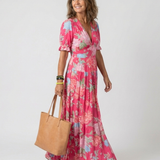 Hilabelle | Short Sleeve V Neck Floral Midi Dress