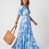 Hilabelle | Short Sleeve V Neck Floral Midi Dress