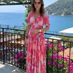Hilabelle | Short Sleeve V Neck Floral Midi Dress
