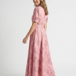 Dellalyn | Short Sleeve Belted Floral Textured Maxi Shirt Dress