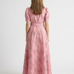Dellalyn | Short Sleeve Belted Floral Textured Maxi Shirt Dress