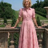 Dellalyn | Short Sleeve Belted Floral Textured Maxi Shirt Dress