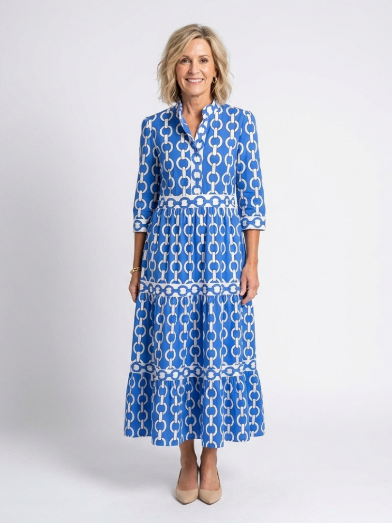 Tamsinine | Three Quarter Sleeve Chain Pattern Midi Dress