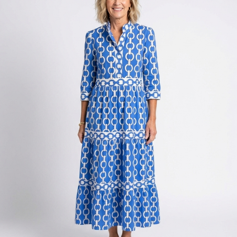 Tamsinine | Three Quarter Sleeve Chain Pattern Midi Dress