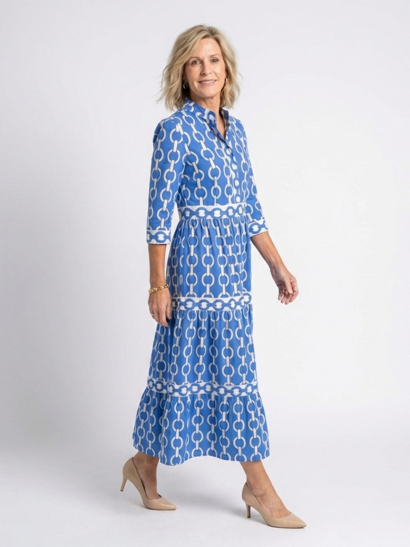 Tamsinine | Three Quarter Sleeve Chain Pattern Midi Dress