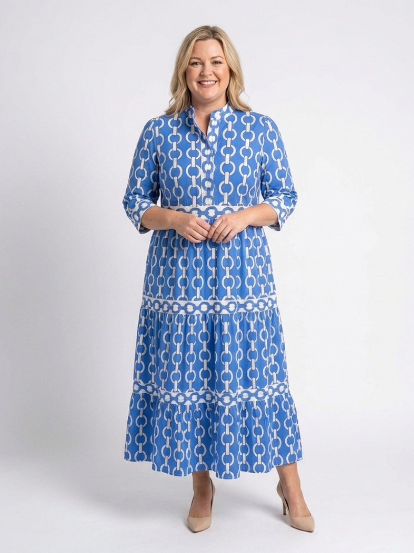 Tamsinine | Three Quarter Sleeve Chain Pattern Midi Dress