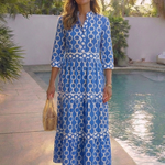 Tamsinine | Three Quarter Sleeve Chain Pattern Midi Dress