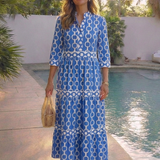 Tamsinine | Three Quarter Sleeve Chain Pattern Midi Dress