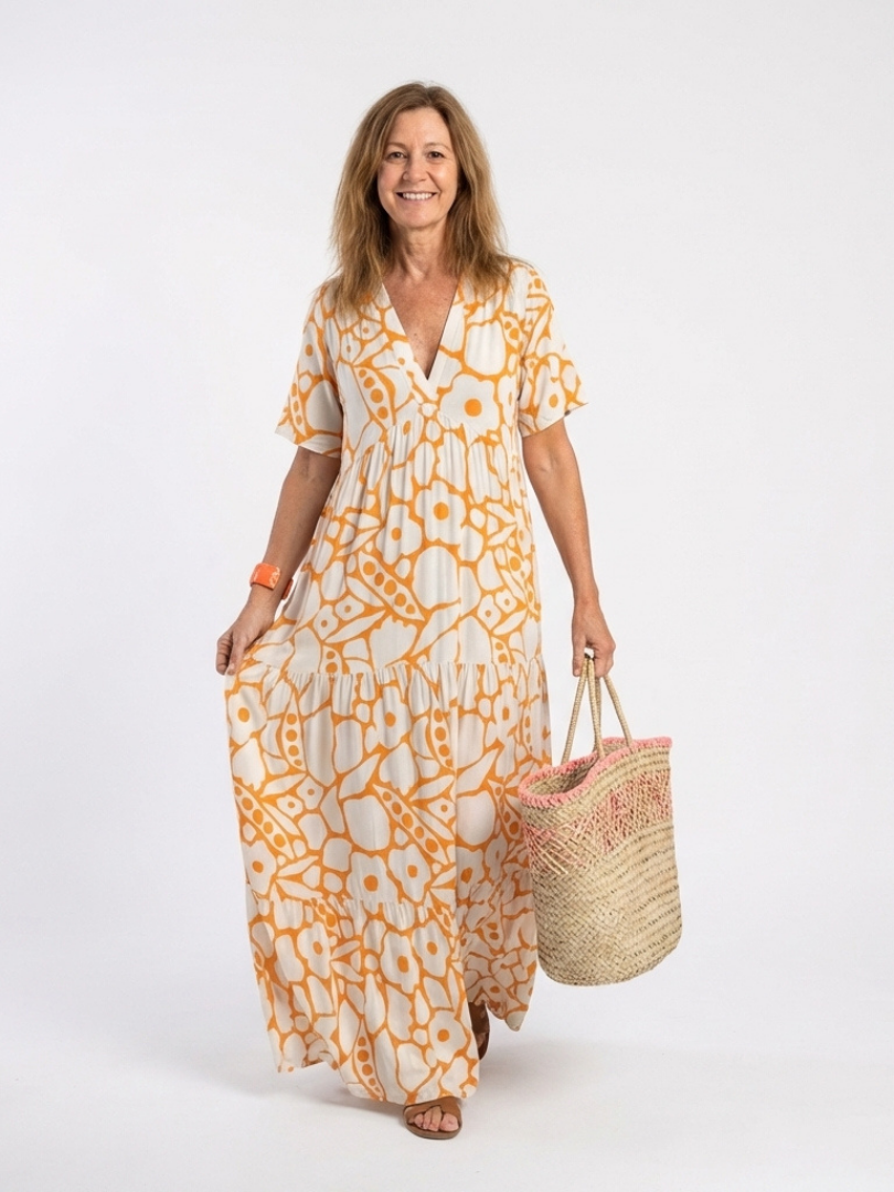 Dellyn | Short Sleeve V Neck Floral Midi Dress
