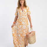 Dellyn | Short Sleeve V Neck Floral Midi Dress