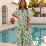 Dellyn | Short Sleeve V Neck Floral Midi Dress
