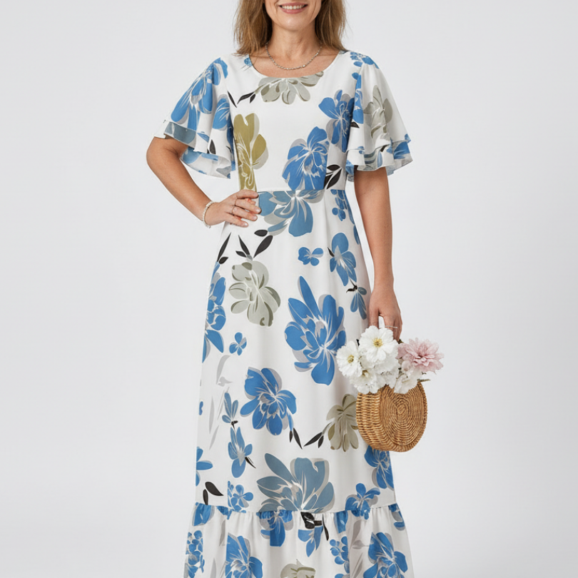 Penney | Round Neck Short Sleeve Tiered Maxi Dress