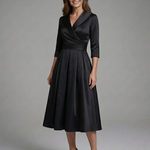 Dorrina | Three Quarter Sleeve Wrap Bodice Midi Dress