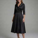 Dorrina | Three Quarter Sleeve Wrap Bodice Midi Dress
