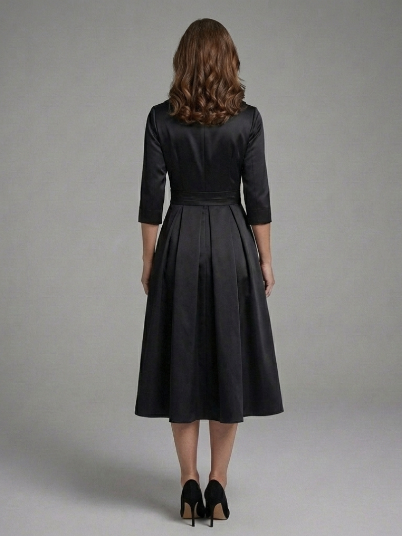 Dorrina | Three Quarter Sleeve Wrap Bodice Midi Dress
