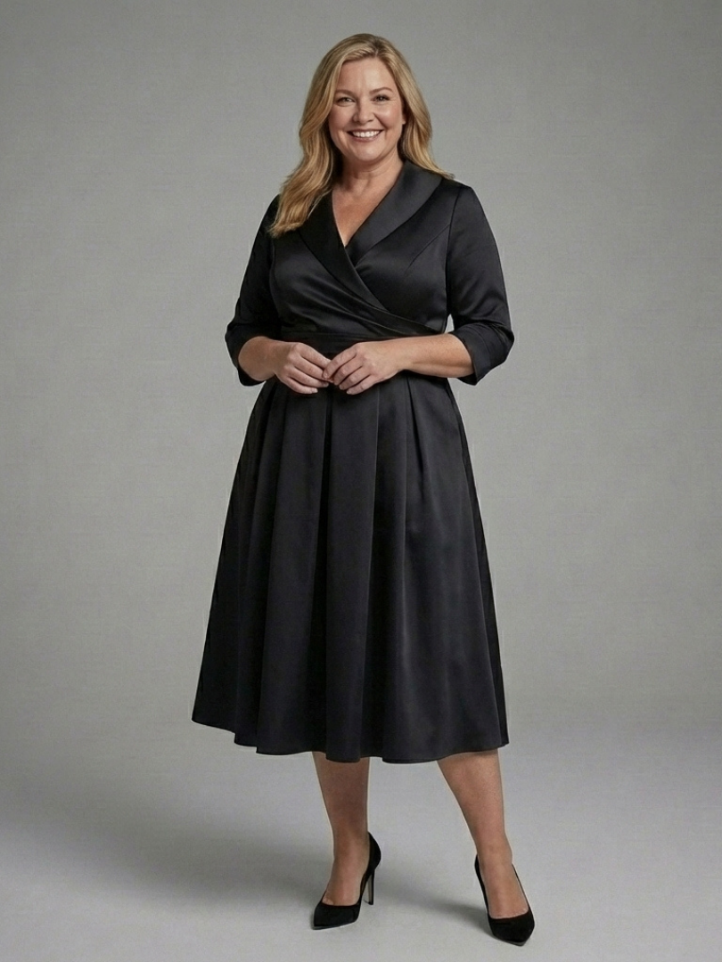 Dorrina | Three Quarter Sleeve Wrap Bodice Midi Dress