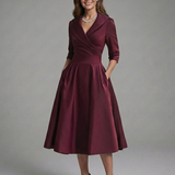 Dorrina | Three Quarter Sleeve Wrap Bodice Midi Dress