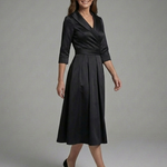 Dorrina | Three Quarter Sleeve Wrap Bodice Midi Dress