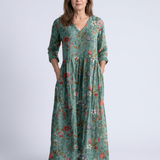 Lorwen | Floral V Neck Three Quarter Sleeve Maxi Dress