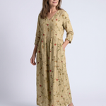 Lorwen | Floral V Neck Three Quarter Sleeve Maxi Dress