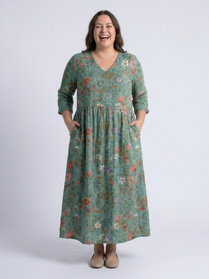 Lorwen | Floral V Neck Three Quarter Sleeve Maxi Dress