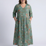 Lorwen | Floral V Neck Three Quarter Sleeve Maxi Dress