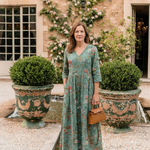Lorwen | Floral V Neck Three Quarter Sleeve Maxi Dress