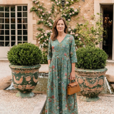 Lorwen | Floral V Neck Three Quarter Sleeve Maxi Dress