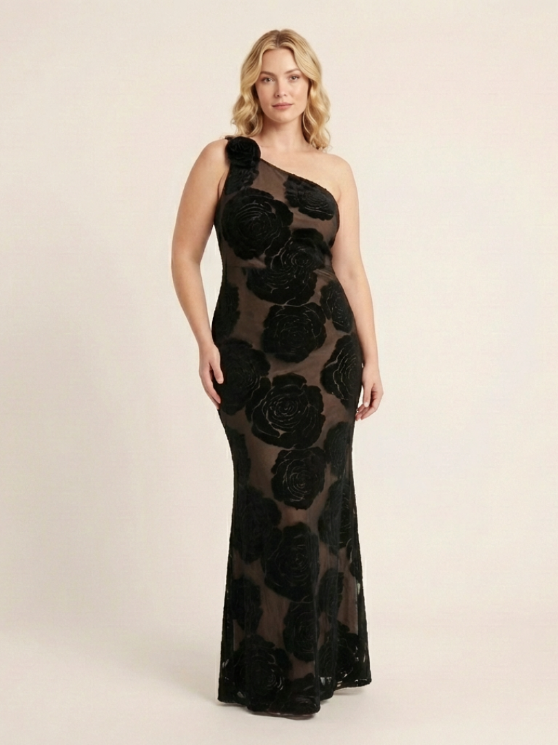 Casnia | One Shoulder Floral Lace Maxi Dress
